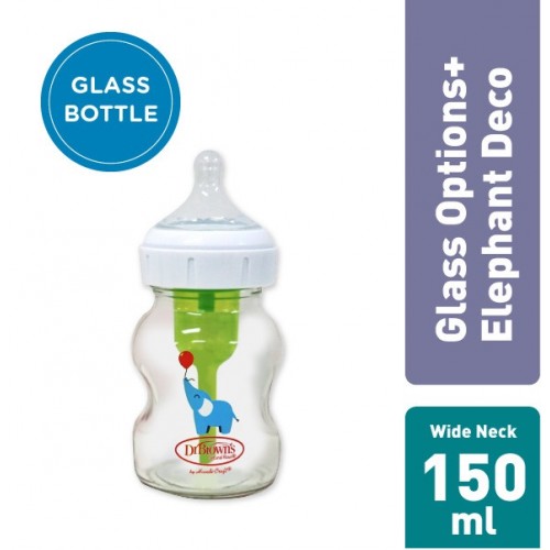 Dr. Brown's Glass Wide Neck Option+ Bottle Botol Kaca Anak 150 ml - Elephant Deco